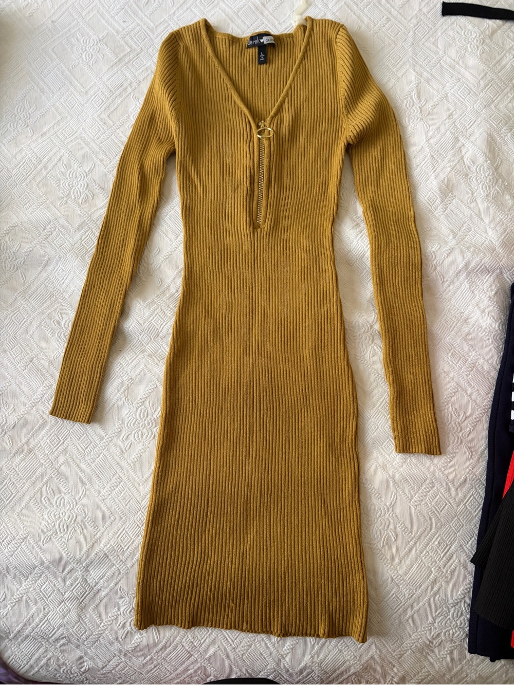 Derek Heart Mustard Ribbed Long Sleeve Zip Front Dress